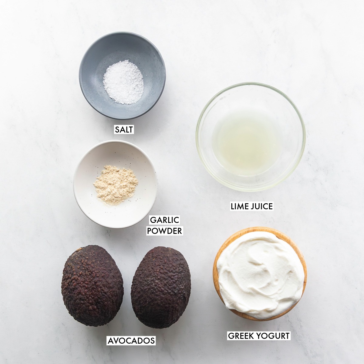 Ingredients used to make avocado crema.