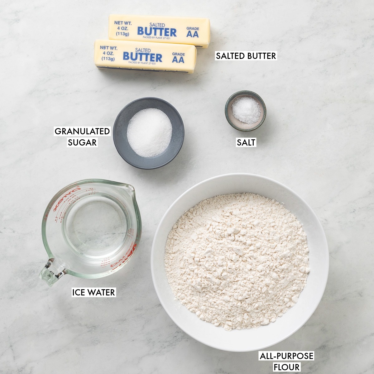 Ingredients used to make pie crust.