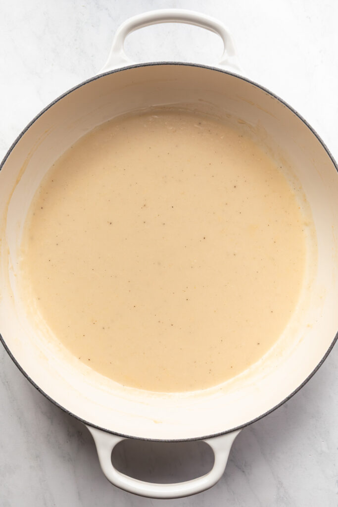 Gravy in a braiser.