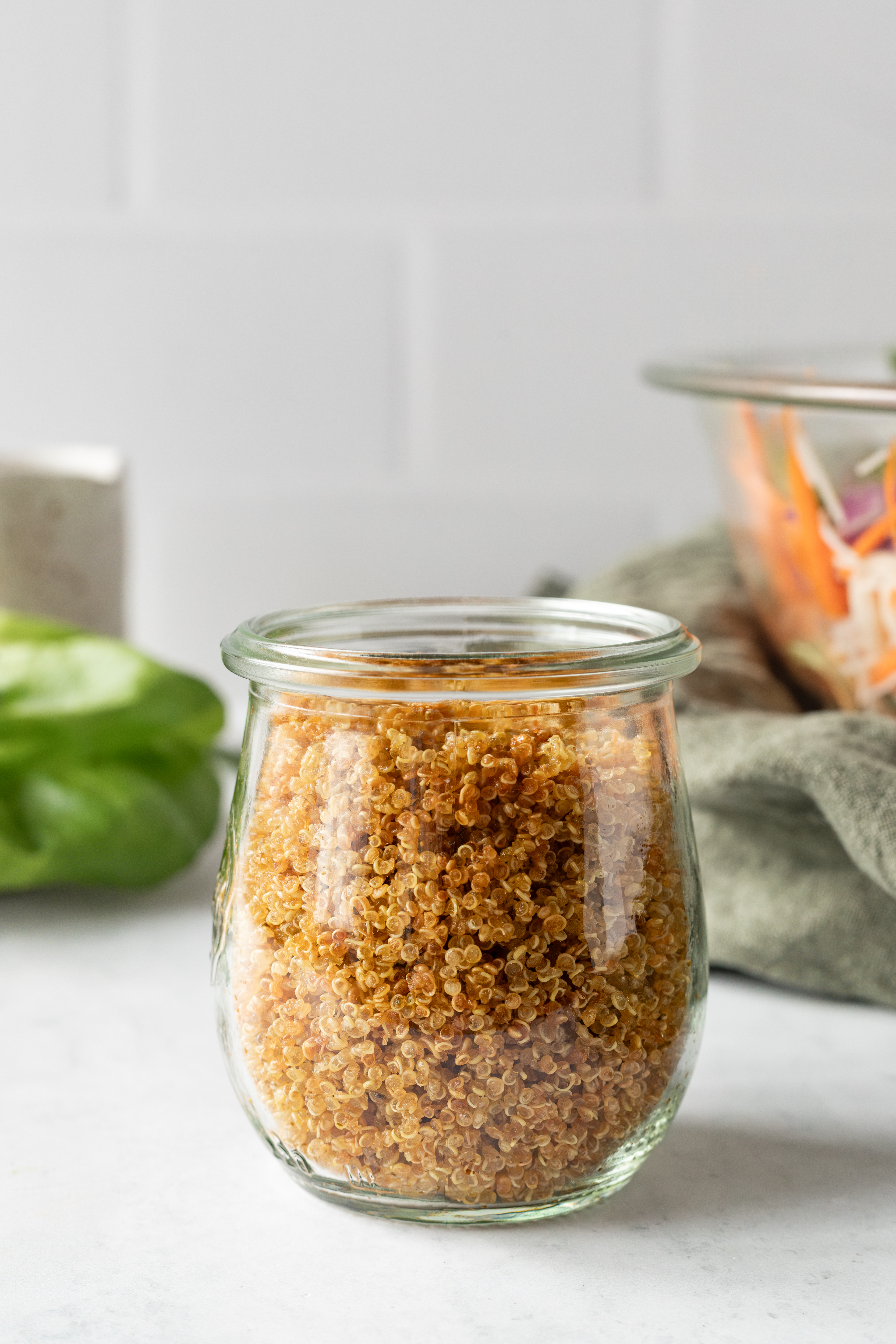 Crispy quinoa in a small jar. 