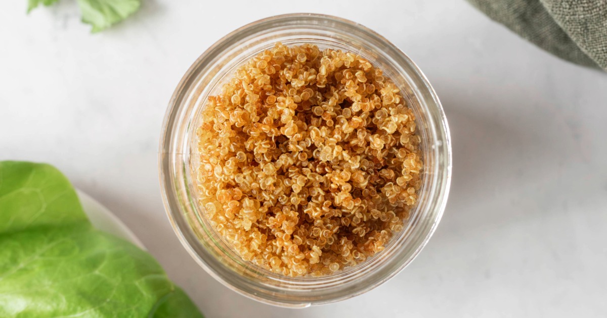 Crispy quinoa in a small jar.