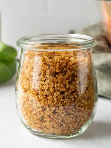 Crispy quinoa in a small jar.