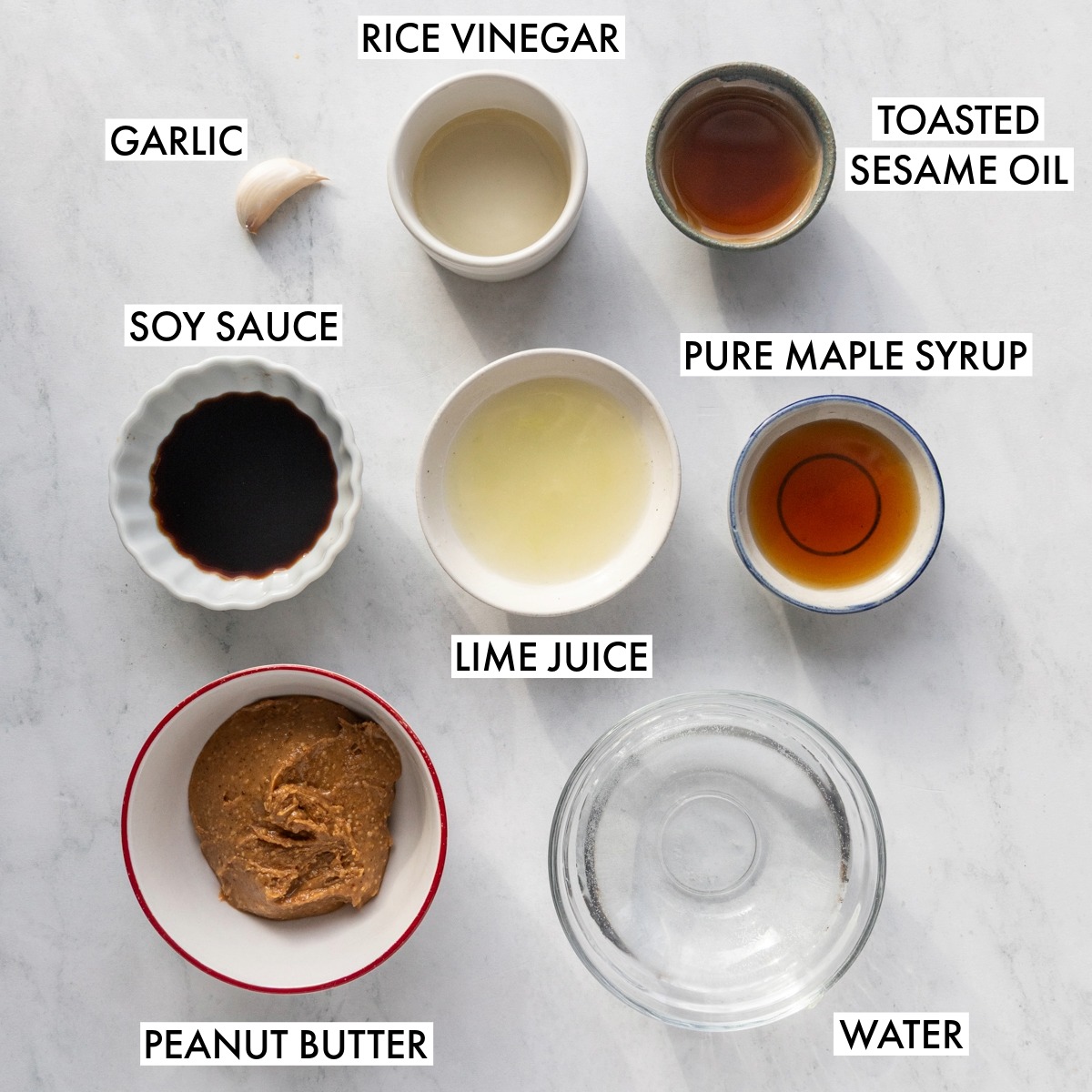 Ingredients used to make peanut dressing.