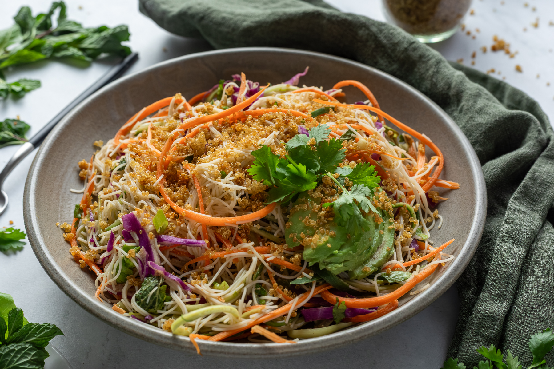 Spring roll salad in a bowl.