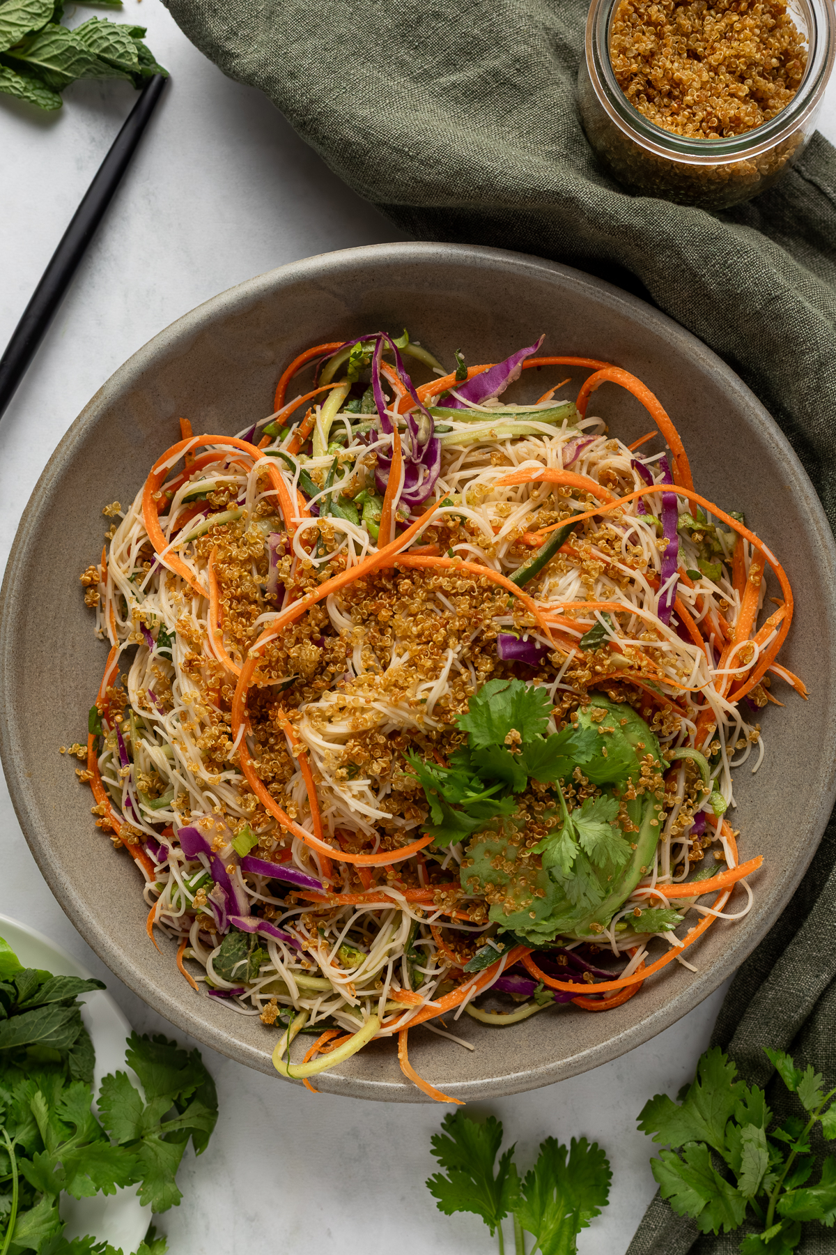 Spring roll salad in a bowl.