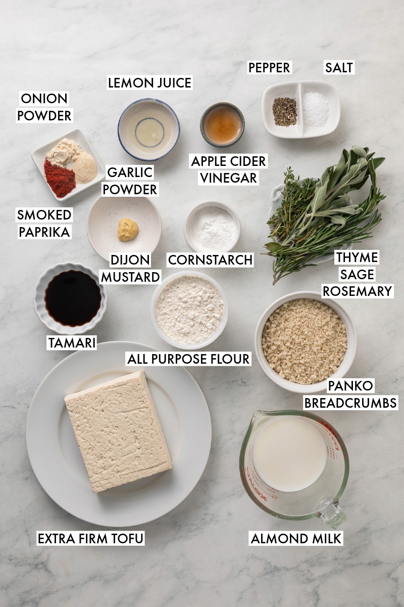 Ingredients used to make crispy baked tofu.