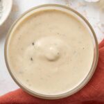 Vegan caesar dressing in a glass bowl.