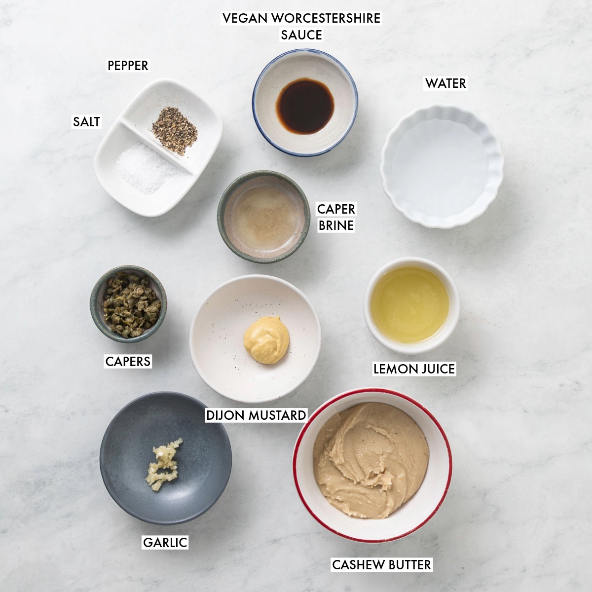 Ingredients used to make vegan caesar dressing.